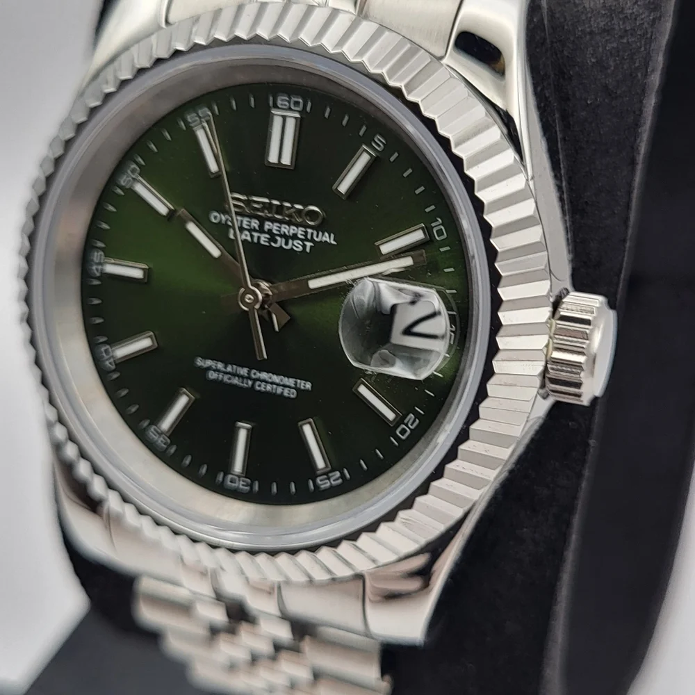 New Seiko Mod 39mm Automatic Watch Dark Green Sunburst Dial